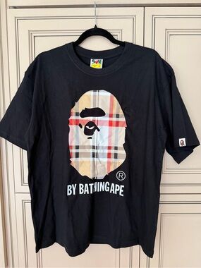 NWT A BATHING APE BAPE NOVA CHECK HEAD CREWNECK GRAPHIC TEE STREETWEAR BLACK Lg